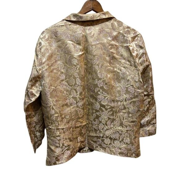 Connie Roberson gold jacket coat blazer floral pattern size Large made in USA - Picture 2 of 7